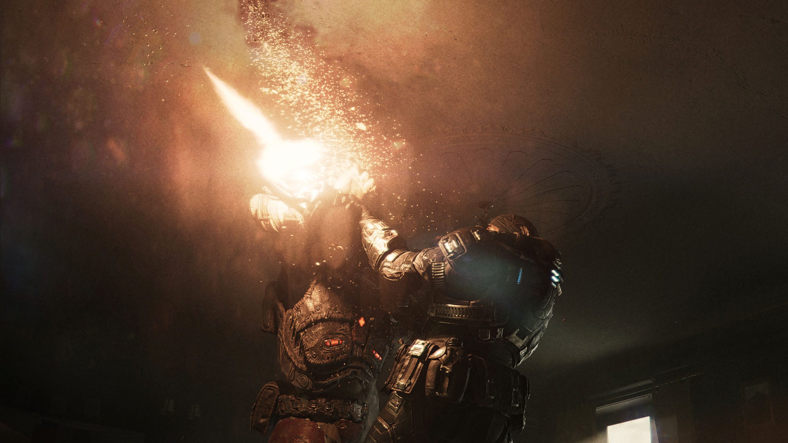 Marcus fighting a Locust in brutal close quarters