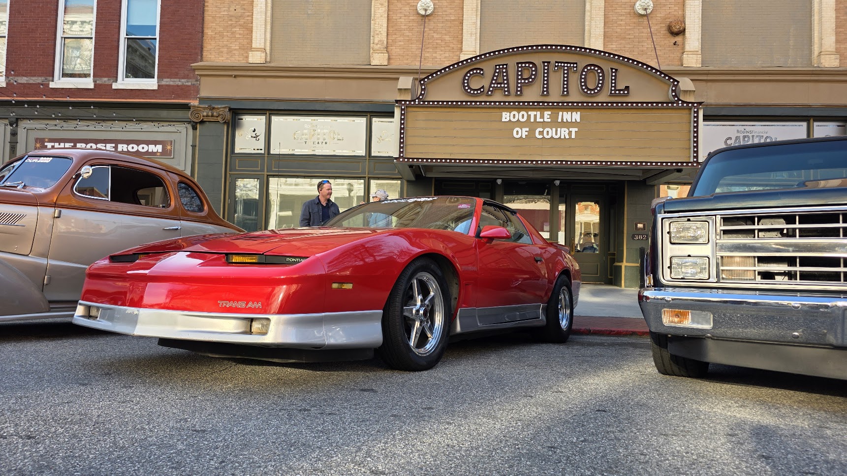 The Trans Am at a local car show in front of the Capitol Theatre
